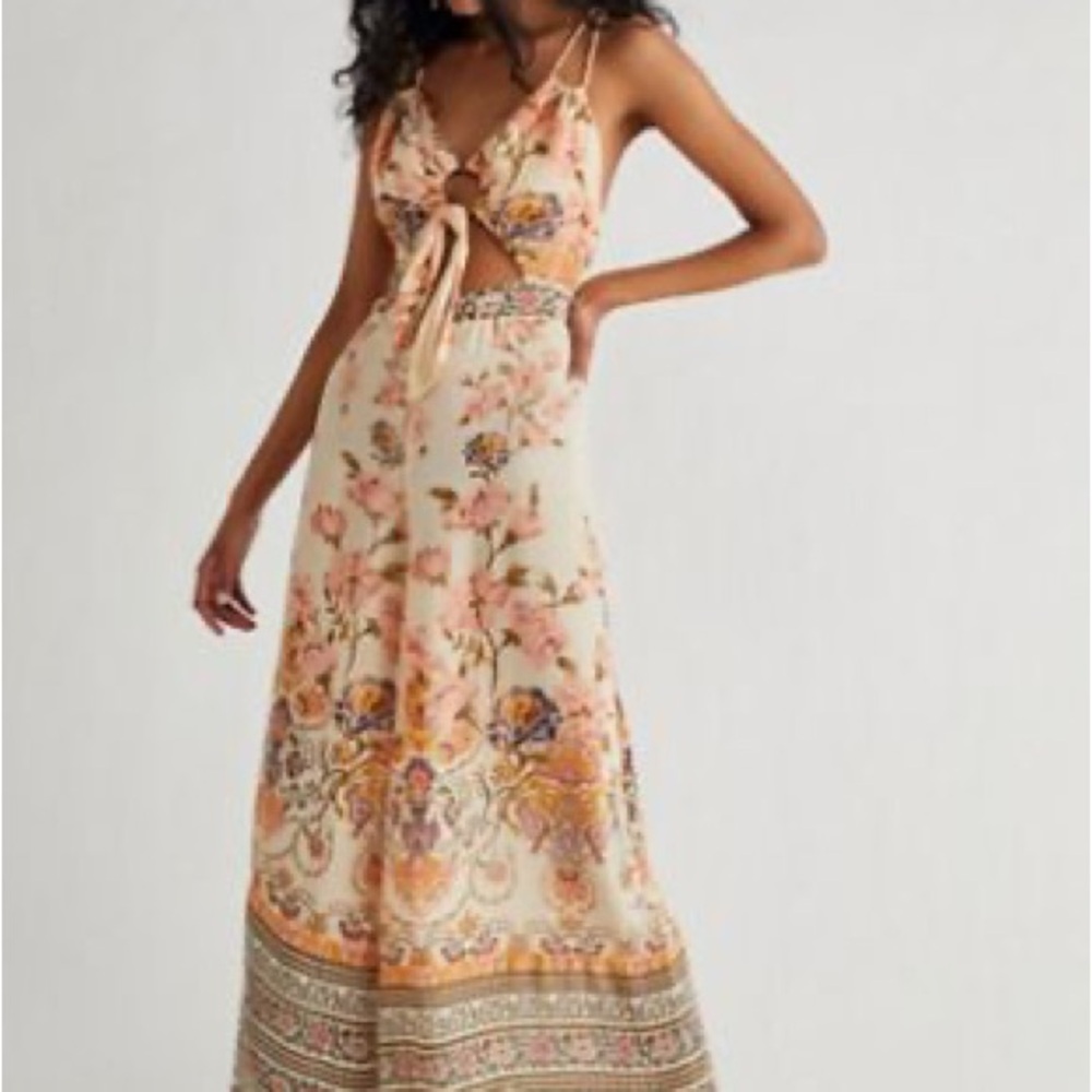 Free People Floral Maxi Dress in Cream and Orange